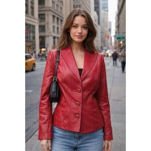 East 5th Genuine Leather Women's Red Jacket Lined Button Up Size Small